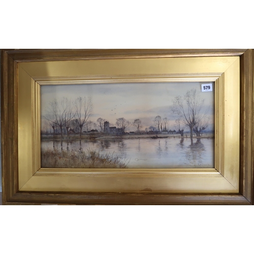 579 - R.W. Fraser watercolour of Holywell in a gilt frame - 78cm x 52cm overall