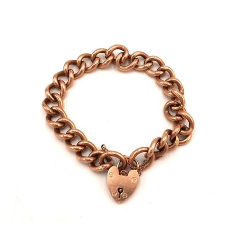 108 - A 9ct rose gold hallmarked bracelet with heart locket clasp, approx 14.2 grams 12cm long.