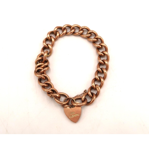 108 - A 9ct rose gold hallmarked bracelet with heart locket clasp, approx 14.2 grams 12cm long.