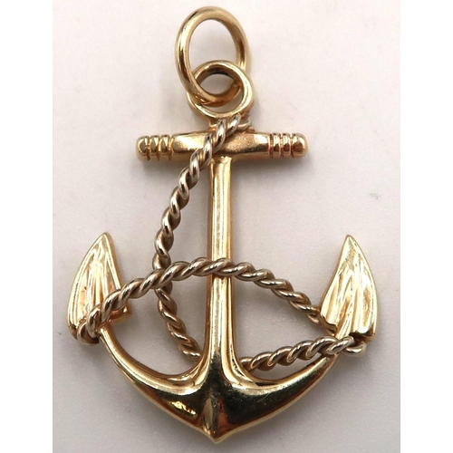 112 - A marked 14K pendant in anchor form, approx 6.4 grams