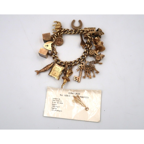 120 - A 9ct yellow gold charm bracelet, approx 98.1 grams.