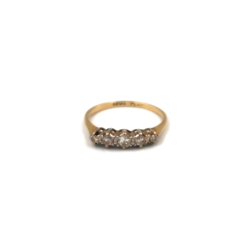 126 - A five stone diamond ring set in 18ct yellow gold and platinum, 1.8grams, Size L