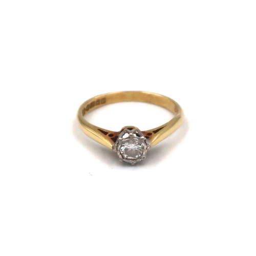 142 - An 18ct yellow gold brilliant cut diamond solitaire ring. Estimated 0.20ct. Size K, 2.5 grams