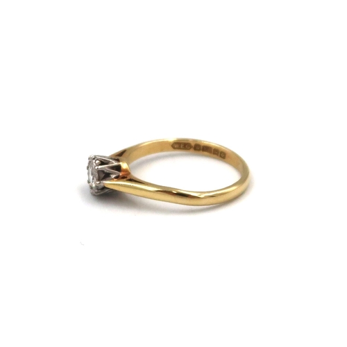 142 - An 18ct yellow gold brilliant cut diamond solitaire ring. Estimated 0.20ct. Size K, 2.5 grams