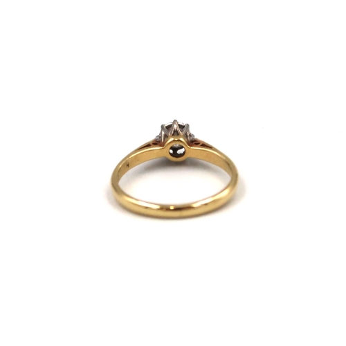 142 - An 18ct yellow gold brilliant cut diamond solitaire ring. Estimated 0.20ct. Size K, 2.5 grams