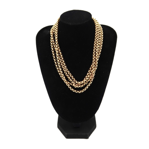 1A - A marked 9ct yellow gold belcher chain, 150cm in length, approx 58.4grams.