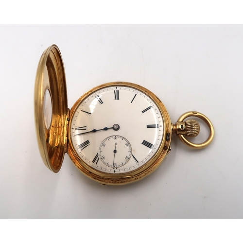 264 - A marked 18ct yellow gold cased half hunter pocket watch by William Wray of Birmingham 106 grams tot... 