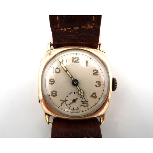 269 - A 9ct (mark rubbed) gold cased ladies wristwatch arabic numerals and with subsidiary seconds at 6 o'... 