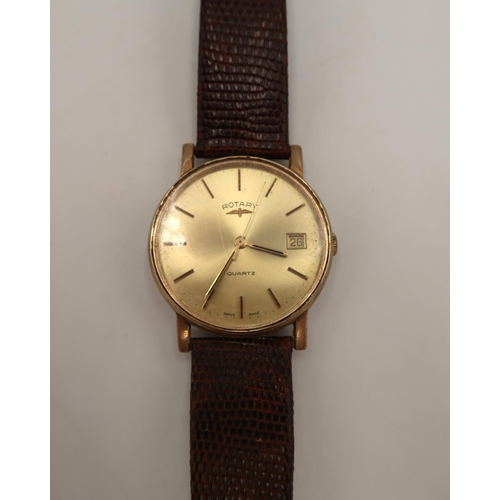 270 - A 9ct yellow gold Rotary wristwatch, baton markers with date aperture at 3 o clock, champagne colour... 