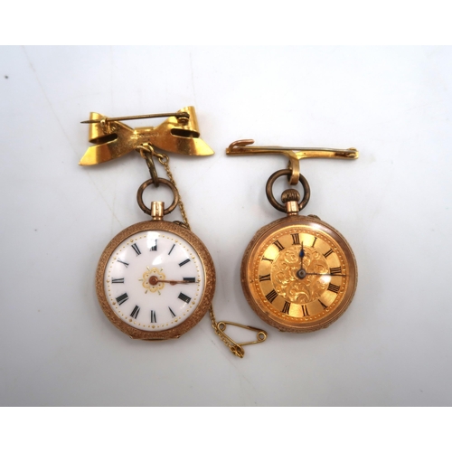 273 - A 14ct yellow gold and enamel ladies watch, approx 22.5 grams, with 9ct bar brooch, approx 3.7 grams... 