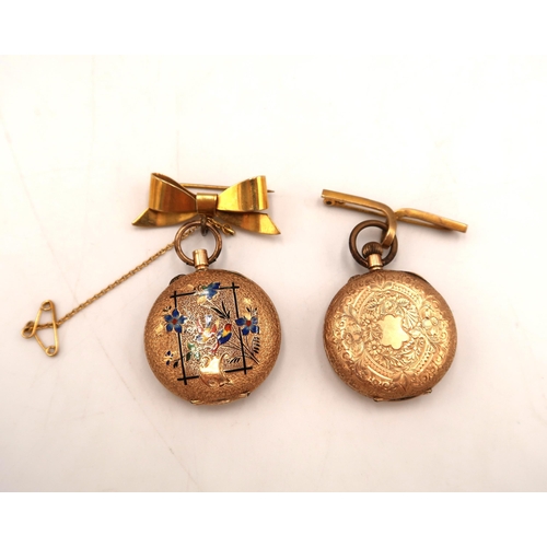 273 - A 14ct yellow gold and enamel ladies watch, approx 22.5 grams, with 9ct bar brooch, approx 3.7 grams... 