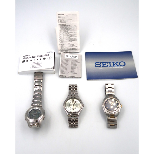 274 - Three gents wristwatches including, Seiko Kinetic, case diameter 3.5cm, Casio Edifice case diameter ... 