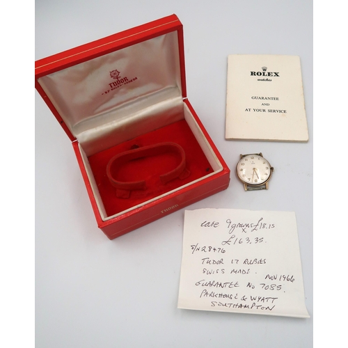 286 - A Tudor by Rolex Gents wristwatch in 9ct Yellow gold case, guarantee dated 1966 - weight approx 9.1g... 