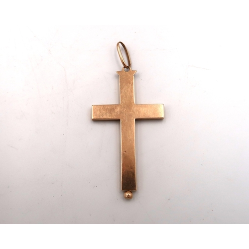 3 - A cross pendant with black enamel detail, it folds open with a hinge and screw pin fitting, length  ... 