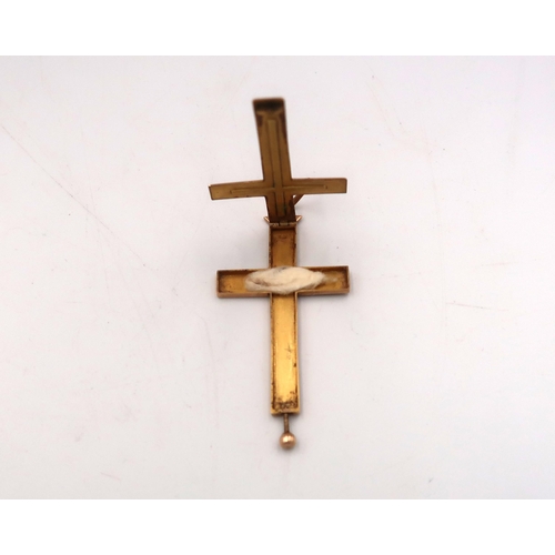 3 - A cross pendant with black enamel detail, it folds open with a hinge and screw pin fitting, length  ... 