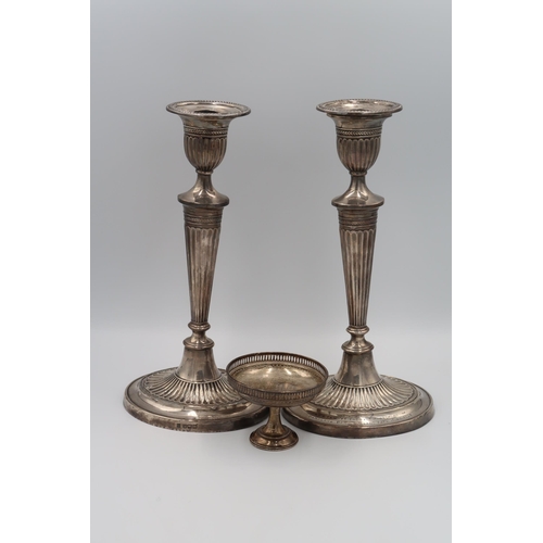 332 - A pair of Silver hallmarked candlesticks and a circular pedestal bon bon dish