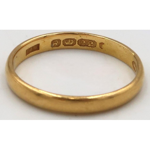 34 - A 22ct band ring, size K, weight 2.22 grams.