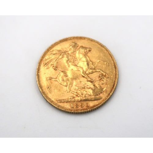 358 - A 1890 Full Sovereign, 7.98grams 22ct gold.