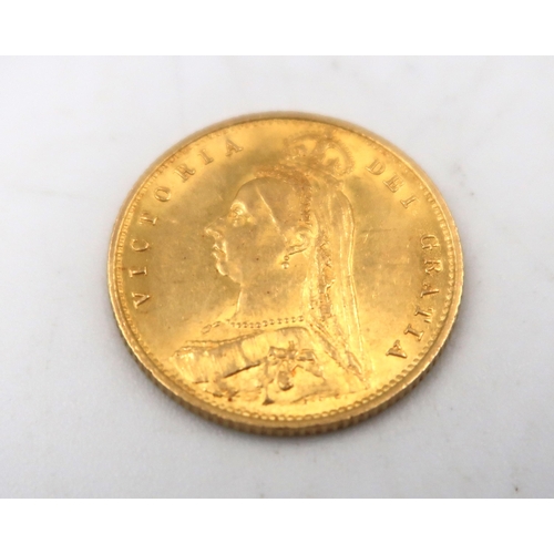 380 - An 1887 shield back half gold sovereign, approx 4 grams