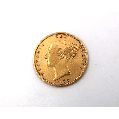 400 - A 1875 shield back half gold sovereign, approx 4 grams