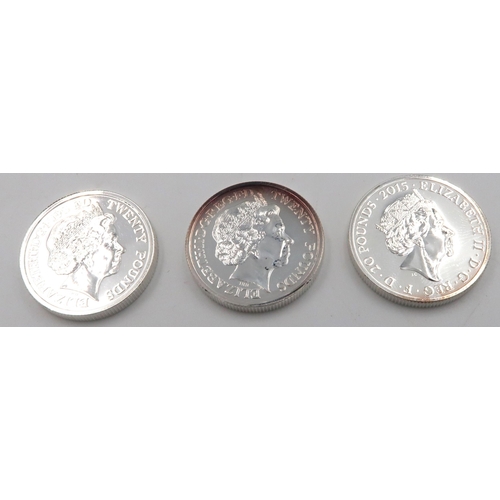 408 - Three silver £20 coins