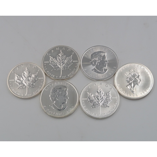 410 - Six Canadian Maple Coins in silver