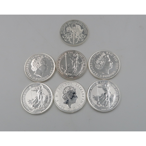 411 - Six silver Britannia coins