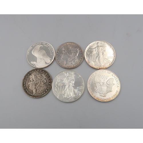 412 - Six US silver Dollars