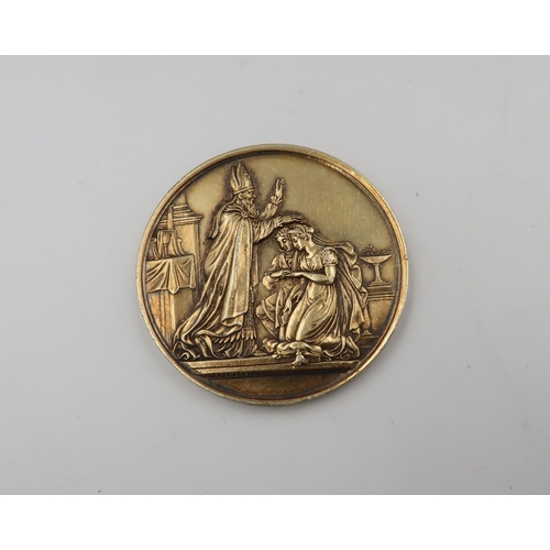 419 - A silver gilt wedding medallion, dated Feb 1860