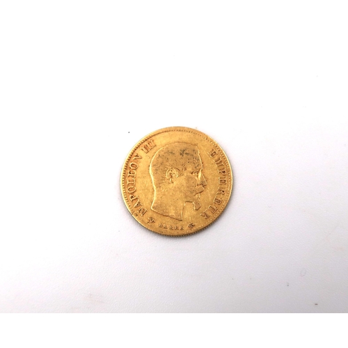 421 - A 1859 Napoleon III 10 Franc .900 gold coin, approx 3 grams