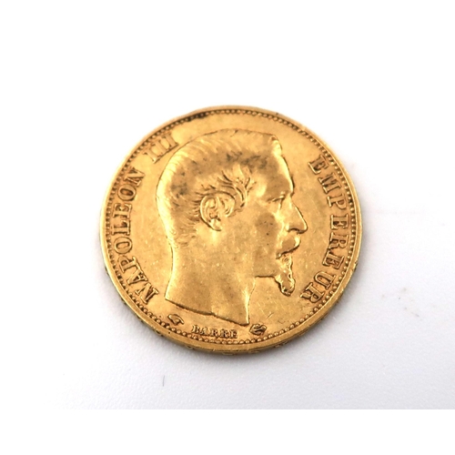 427 - A 1859 20 Franc .900 gold coin, approx 6.5grams.