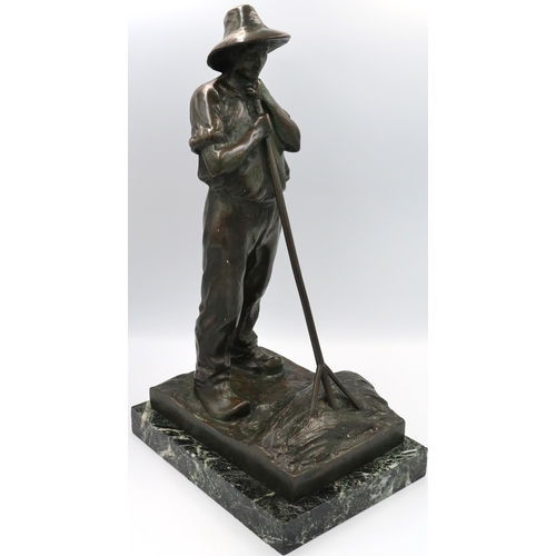 432 - A bronze sculpture of a worker - Height approx 43cm