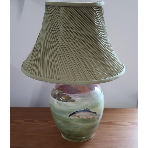 446 - A Minton salmon decorated table lamp signed B Cheadle - in good condition, will need rewiring - Heig... 