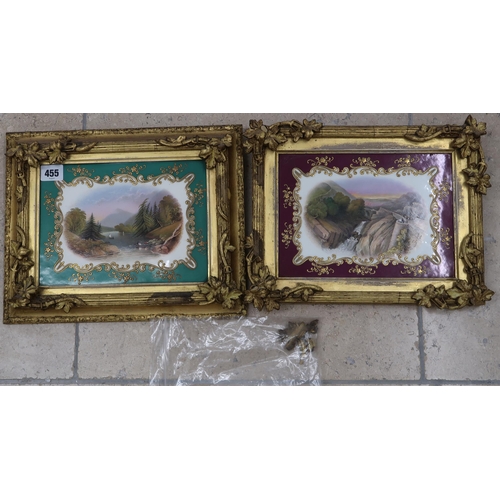 455 - A pair of Coalport porcelain plaques within gesso frames