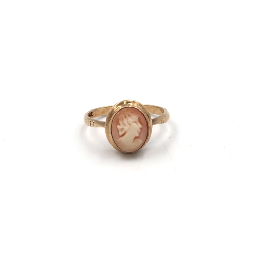 46 - An oval cameo ring, size P, stamped 9ct,  3grams.