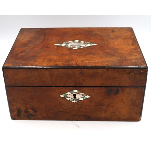 460 - A walnut and mother of pearl inlaid jewellery box, 25cm x 17cm x 12cm high