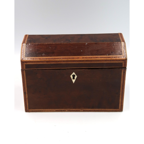 461 - A yew and inlaid tea caddy and one smaller, 19cm x 10.5cm x 13cm high