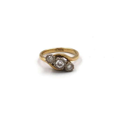 47 - A three stone transitional-cut illusion set diamond ring. Estimated total weight 0.45ct, G/H SI. Sta... 