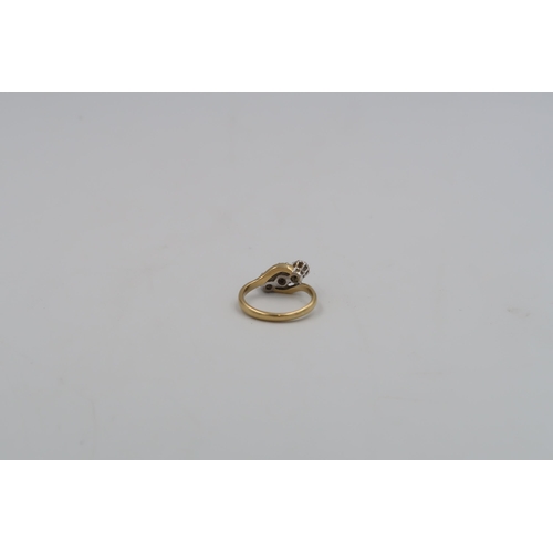 47 - A three stone transitional-cut illusion set diamond ring. Estimated total weight 0.45ct, G/H SI. Sta... 