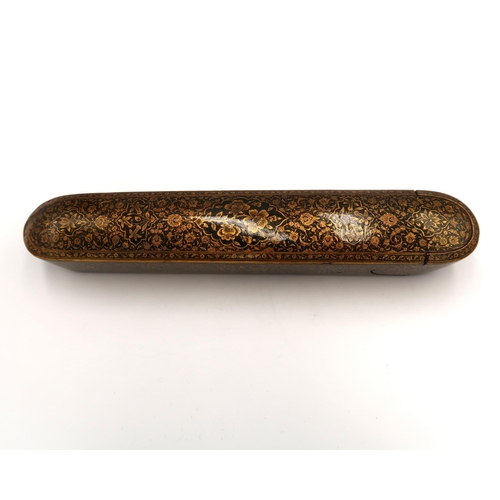 475 - A Gold Damascened steel pen case. (Qalamdan). 23 cm in length