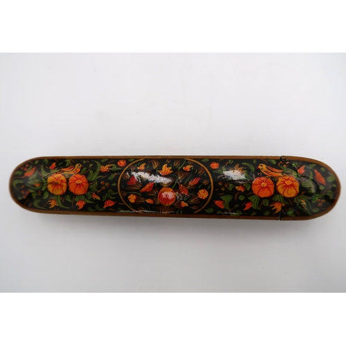 476 - A florally decorated Qalamdan, steel pen case, 17cm in length.