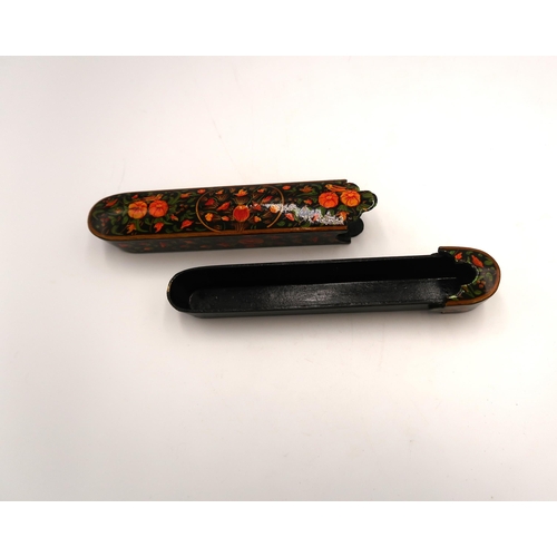 476 - A florally decorated Qalamdan, steel pen case, 17cm in length.