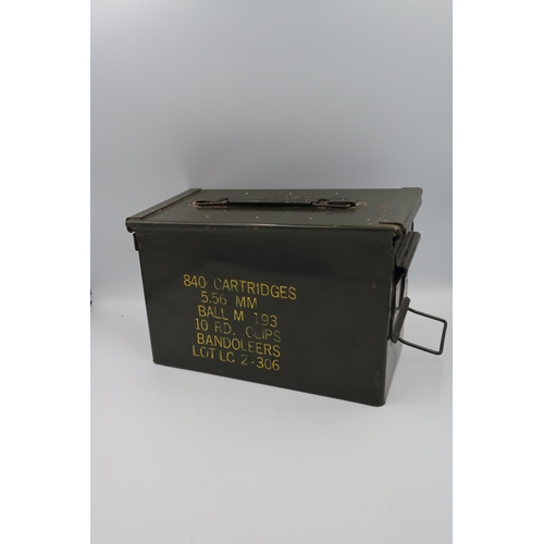 547 - A U.S. Marine 5.56mm Ammunition case. 18cm high x 30cm long x 16cm wide.