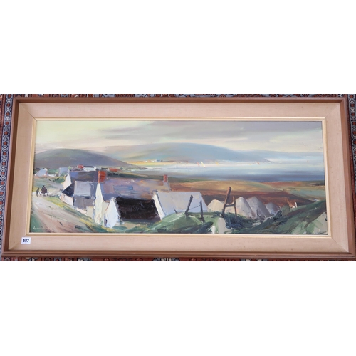 587 - An oil on canvas  'Kinsale' by Kenneth Webb, 101cm x 40cm, good condition