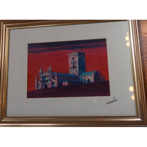 597 - A print of St David's Cathedral by Rosenthal, 30cm x 39cm