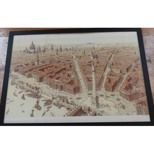 598 - A print of 'Wren's London' with information sheet by Draper, 58cm x 83cm