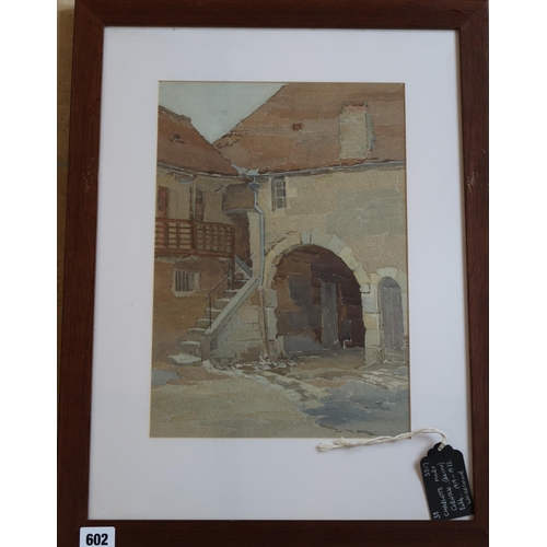 602 - Charlotte Mary Cornock, watercolour, 'An archway in Semur. 47.5cm x 34.5cm.