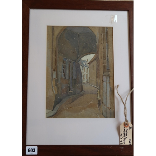 603 - Charlotte Mary Cornock, watercolour 'Arch Rue de la Fontaineau (de la Fontaignotte), Semur (1924)' 4... 