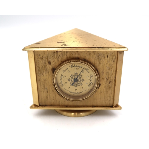 611 - A mid 20th century French three sided desk clock, with barometer and thermometer, working in saleroo... 