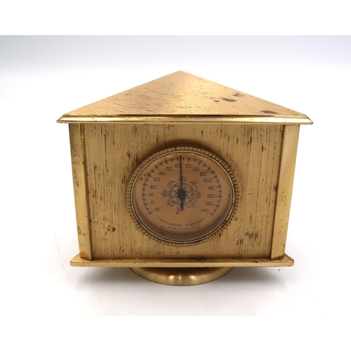 611 - A mid 20th century French three sided desk clock, with barometer and thermometer, working in saleroo... 